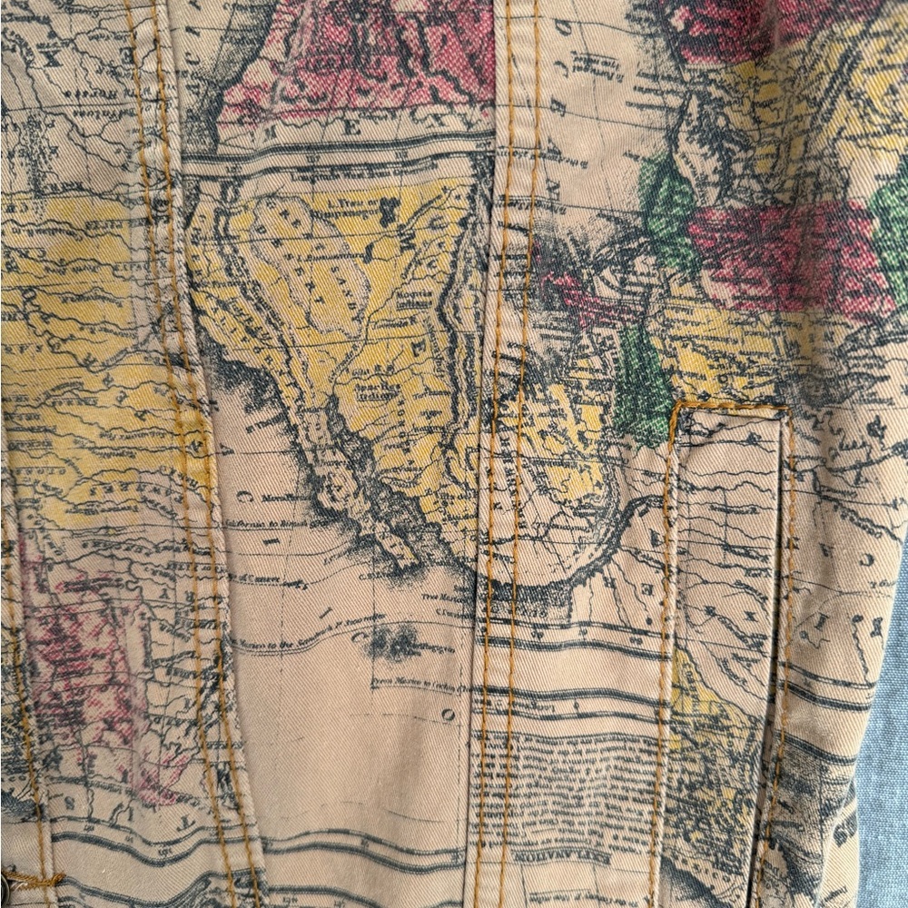 USA World Map BORN FLY Denim Vest Unisex Lg Retro Western Durable Cotton Outdoor - Picture 2 of 6